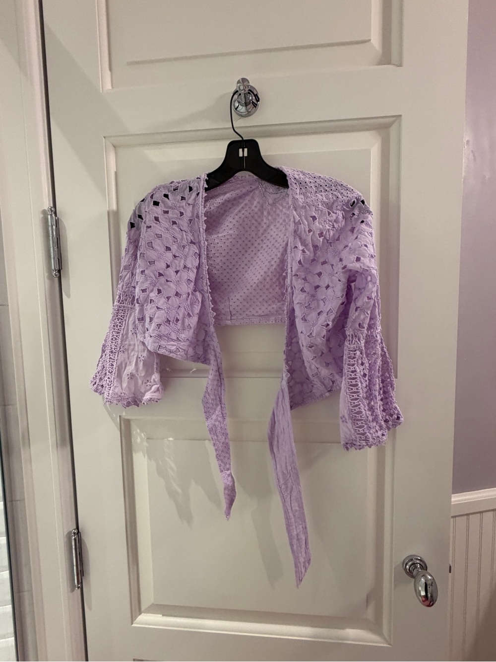 Women's Lavender Crochet Tie-Front Tunic Top and comes a matching skirt